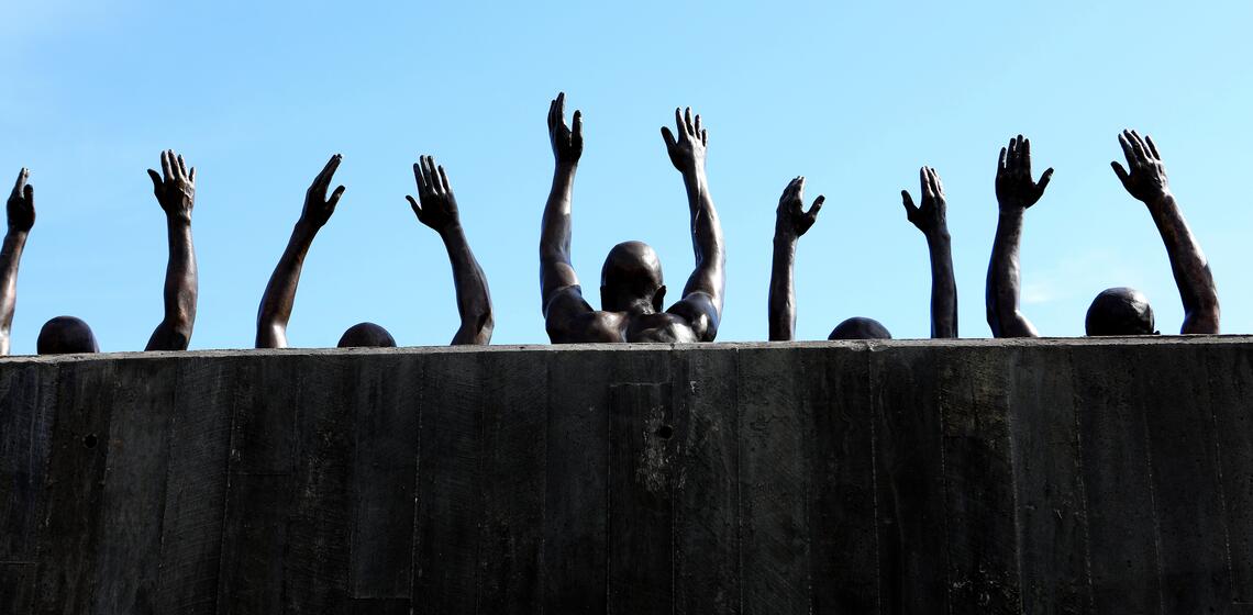 Hank Willis Thomas 'Raise Up' Statue, National Memorial for Peace and Justice, Montgomery Alabama (Getty Images)